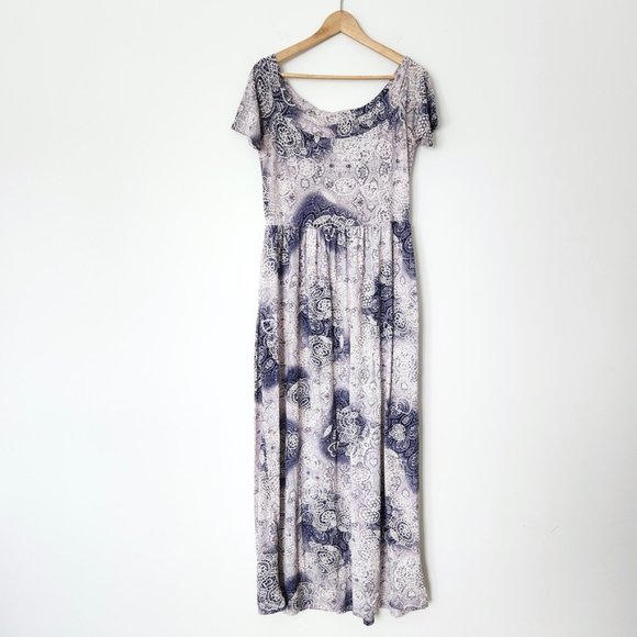 Vintage Cottagecore Maxi Dress Floral 3D Texture‎ Purple White Y2K // Medium - Picture 4 of 15